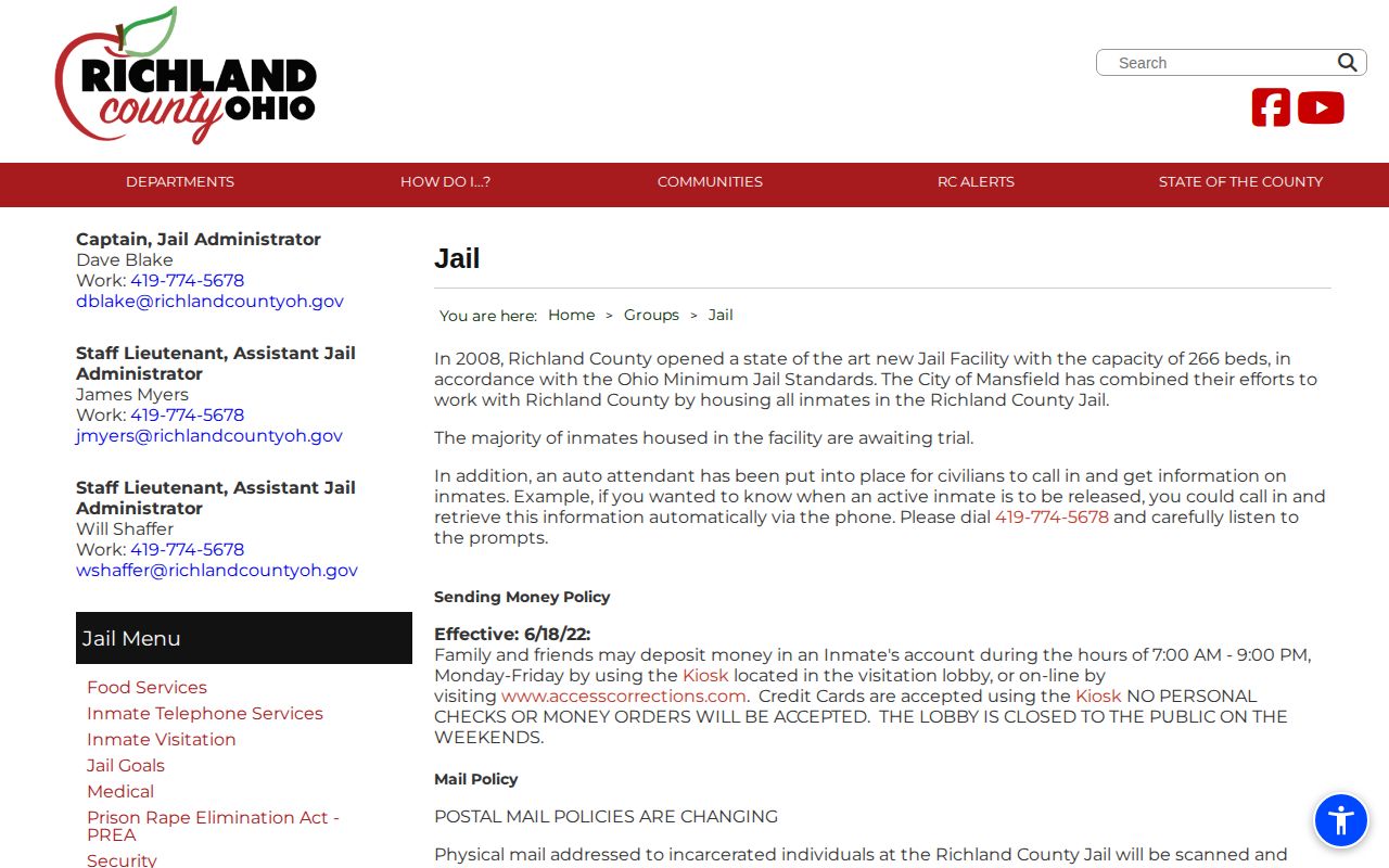 Richland County active inmate planned release phone information