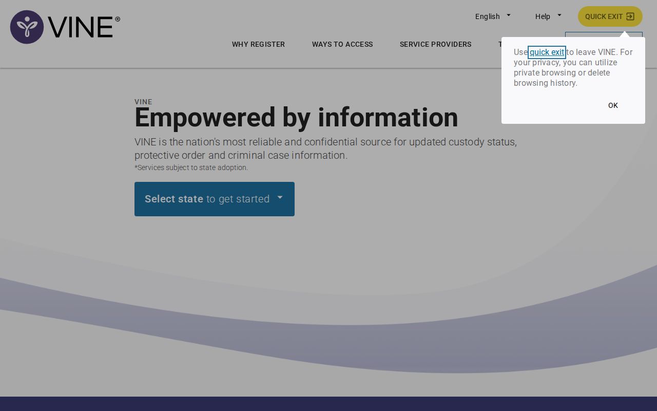 Richland County VINELink inmate check on the Ohio selection and search screen