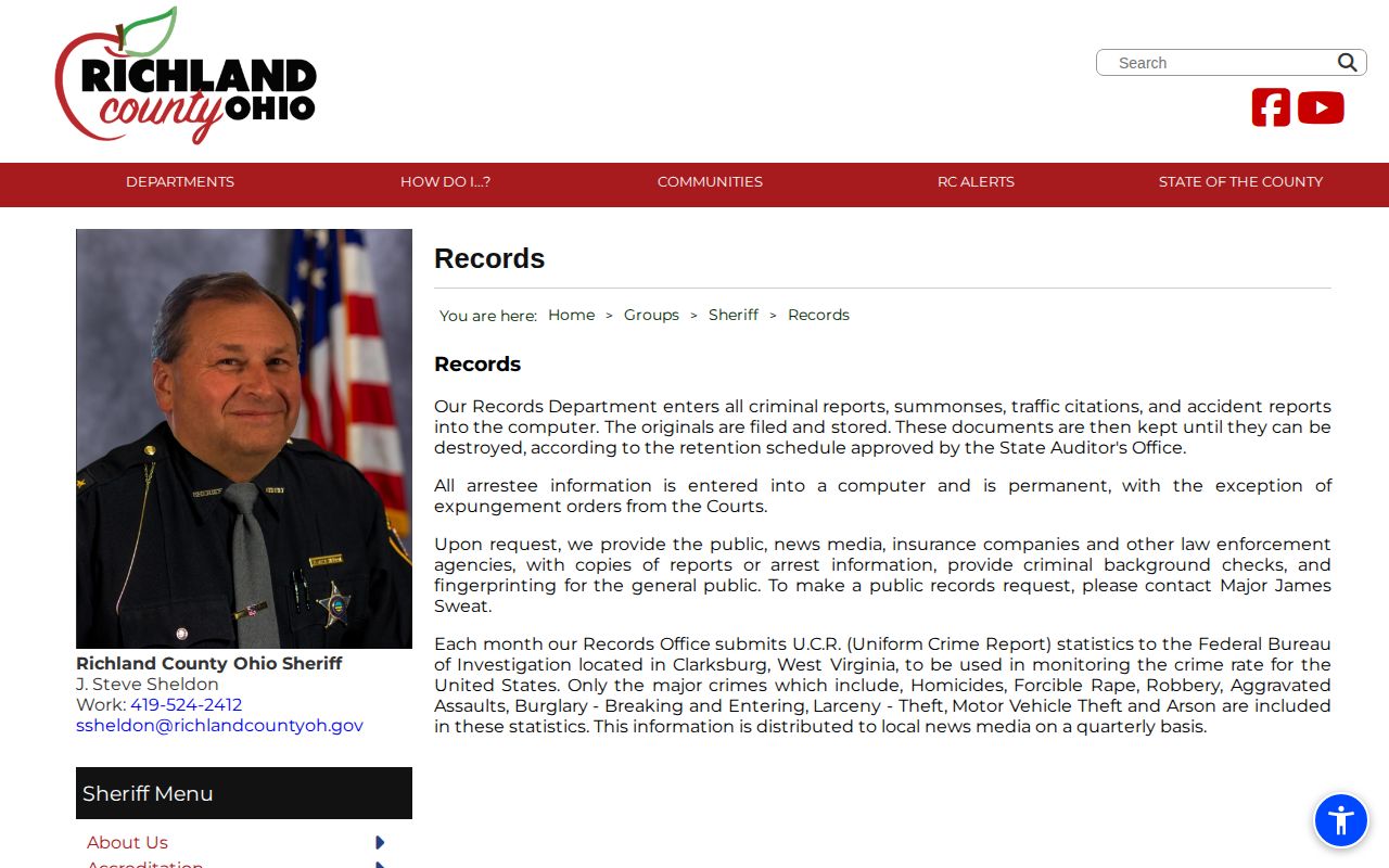 Richland County Sheriff booking photo and released inmate records request source